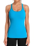 ATTRACO Gym Tops for Women Workout Tank Tops with Built in Bras Running Shirts Fit Sport Yoga Vest Top Workout Vest Light Blue L