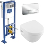 Pack wc suspendu sans bride villeroy et boch Architectura 35 x 48 + abattant + plaque chromée + bâti villeroy et boch