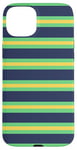 Coque pour iPhone 15 Plus Jaune Vert rayé Esthétique Girly Preppy Blue Navy Stripe