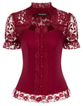 SCARLET DARKNESS Femme Vintage Victorienne Blouse pour Femme Haut Rétro Elégante Chemiser Femme Casual Soirée 2XL Vin Rouge SL33S21-2