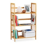 Relaxdays Bamboo Shelving Unit, Wood, 3 Tiers, HxWxD: 88 x 55 x 26 cm, Bathroom Shelf, Shoe Rack, Storage Unit, Natural Brown