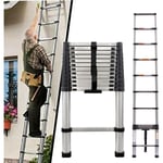 Hsha - 3,8m 12,5ft Échelle Télescopique Portable Échelle Pliant en Acier Inoxydable Telescopic Ladder EN131 pour Attic/Grenier 150kg Charge