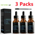 3 Packs 100% Pure Organic Castor Oil for Eyelashes Eyebrows Hair Growth Care Oil