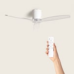 Techbrey - Ventilateur de Plafond Silencieux Angistri Blanc 132cm Motor dc Sans lumière Télécommande Transparent Non