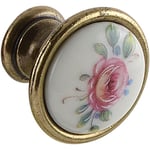 SCHÖRGHOFER & FREHE Bouton de meuble rose Ø 24 mm – Poignée en porcelaine style maison de campagne – Bouton de porte pour meubles, porcelaine peinte, zinc moulé sous pression, laiton vieilli