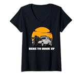 Womens USA Tow Truck Driver, Truck Driver Yellow Line, Tow Truck V-Neck T-Shirt