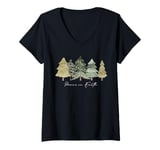 Womens Winter Trees Nature Holiday Christmas Peace on Earth V-Neck T-Shirt