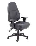 Office Hippo Desk Chair, Ergonomic Heavy Duty Office Chair, Highly Adjustable For Extra Comfort, Tilt Tension Computer Chair For 24 Hour Daily Use, 152Kg User Weight - Black Leather Faced