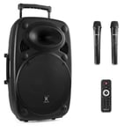 Vonyx Verve38 mobilt ljudsystem med Bluetooth och trådlösa mikrofoner - 800W Peak Effekt, Portabel högtalare 12" bas med Bluetooth