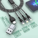 100W USB C Multi Charger Cable, 6FT 6A USB A/C to Multi Fast Charging Cable Braided Design,Multi Phone Charger Cable with Lightning/Type C/Micro USB,5 in 1 Multi Charging Cable for iPhone/iPad/Samsung