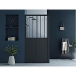 Vente-unique.com Paroi de douche avec porte coulissante noir mat style industriel - 100 x 80 x 195 cm - URBANIK