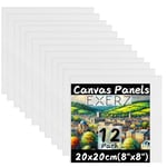 Exerz 20x20cm Panneaux de Toile 12pcs, Cartons entoilés, Tableaux en Toile à Peindre, 3mm d'épaisseur 280GSM, 100% Coton,Vierge, Triple apprêt, Sans Acide, Grain Moyen