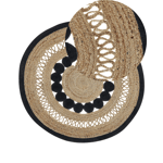 Tapis Boho Rustique Rond 120 cm Beige en Jute Tressée Beige et Noir Yozgat