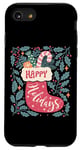 Coque pour iPhone SE (2020) / 7 / 8 Chaussette bohème Happy Holidays rétro en forme de canne à sucre d'orge de Noël