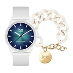 ICE-WATCH - ICE Solar Power Abyss - Unisex White Wristwatch with Silicone Strap - 019028 (Medium) + Chain bracelet - Almond skin - XL mesh bracelet in off-white color (020353)