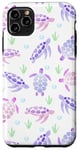 Coque pour iPhone 11 Pro Max Joli motif floral tortue de mer bleu marine corail et coquillage