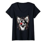 Womens Red Nose Chihuahua Funny Red Nose Dog 2024 Kids Boys Girls V-Neck T-Shirt