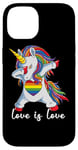 Coque pour iPhone 14 Rainbow Unicorn Love Is Love Is Love LGBT LGBTQ Gay Lesbian Pride