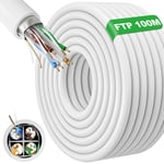 Cable Ethernet 100m, Cat 6 Cable RJ45 100m Extérieur Intérieur Câble Réseau FTP Blindé, Haute Vitesse Câble Lan Imperméable Anti-interférence, 23AWG Gigabit Câble Internet 100 mètres -Blanc.[G1983]