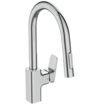 Ideal Standard Ceraplan Robinet Cuisine Mitigeur Col de Cygne Avec Douchette Extractible 2 Jets Mousseur Aérateur intégré pour Economie d'Eau Idéal Evier Cuisine Finition Chrome BD338AA