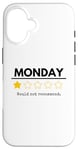 Coque pour iPhone 16 Monday Would Not Recommend One Star Funny Office Blague