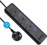 Multi Plug Extension,3 USB Port 13A 3 Way Outlets Overload Protection Surge , &