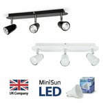 Modern Gloss White 3 Way Adjustable Ceiling Spotlight Light + Led Gu10 Bulbs