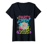 Womens Party Crew 2025 Colorful Disco Ball Celebration Dancing Team V-Neck T-Shirt