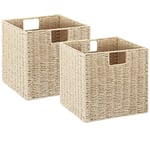 Vagusicc Lot de 2 paniers de rangement pliables en corde de papier tressée à la main - 33 cm - Grand panier de rangement en osier pour étagères et décoration - Beige