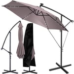 Parapluie led Solaire + Couverture avec manivelle Protection uv Aluminium avec interrupteur marche/arrêt Hydrofuge - Parasol 300cm / Taupe - Kesser