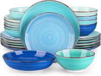 Vancasso Bonita Blue Dinner Set, 24-Piece Dinner Sets for 6 People, Handpainted