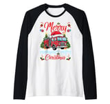 Xmas Tree Lighting Santa Hat Fire Truck Christmas Raglan Baseball Tee