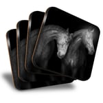 Set of 4 Square Coasters - BW - Horse Animal Farm Stallion  #43927