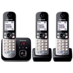 PANASONIC - KXTG6823 - Téléphone sans fil trio - Fonction réduction de bruit - Blocage sélectif - Répondeur - Gris et noir