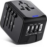 Adaptateur de voyage, adaptateur de prise universel avec ports USB de type C + 3 et prise secteur, prise adaptateur France vers USA Royaume-Uni Allemagne Thaïlande Italie Australie Chine Japon