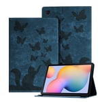 Ausblin Coque Samsung Galaxy Tab S6 Lite 2020/2022/2024 en Relief, étui pour Tablette en Cuir PU Rétro sur Le Thème des Papillons et des Chats pour P610, Bleu