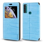 TCL 20 SE Case, Wood Grain Leather Case with Card Holder and Window, Magnetic Flip Cover for TCL 20 SE