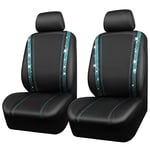 CAR PASS Leather Diamond Bling Car Seat Covers 2 Front Interior Sets, Waterproof Universal Shining Glitter Crystal Sparkle Fit for 95% Automotive Truck SUV Cute Women Girl, Black Mint Rhinestone