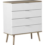 Beliani - Commode 4 Tiroirs Spacieux Blancs avec Pieds Obliques en Bois Clair Meuble de Rangement Pratique pour Chambre ou Salon Scandinave et Rétro