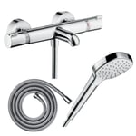 Pack mitigeur bain douche thermostatique HANSGROHE Ecostat Comfort + Flexible Metaflex 160 cm + Pommeau de douche Croma Select E Ec