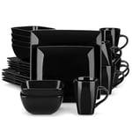 vancasso Dinner Sets for 6 People, Soho Black Plates and Bowls Set, 24-Piece Stoneware Dinner Set with 10in Dinner Plates, 8in Dessert Plate, 810ml Cereal Bowls and 340ml Mug, Square