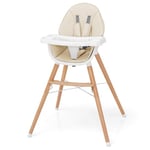 COSTWAY Chaise Haute Bébé avec Double Plateau, Chaise Haute avec Pieds en Bois pour Tout-Petits 6-36 Mois, Chaise d'Alimentation avec Coussin Amovible et Harnais à 5 Points, Charge 15KG (Beige)