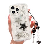 HZLFCZL Coque Compatible avec iPhone 13 Pro Cute Dessin animé à Paillettes 3D Étoiles en Cristal avec Chaine pour Femmes et Filles Kawaii Jolie Coque de Transparente Case for iPhone 13 Pro-Etoiles