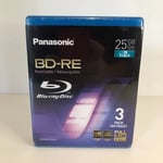 3 Pack Panasonic BD-RE 25GB Blu Ray Rewritable discs jewel Cased Full HD Sealed