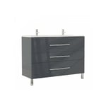 Meuble double vasque 3 tiroirs 120 cm Gris anthracite - lana - l 121.5 x l 47 x h 88 cm