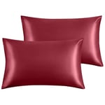 Yorkshire Bedding Satin Pillow Cases 2 Pack – Luxurious Burgundy Pillowcases For Hair and Skin Standard Size with Envelope Closure Hypoallergenic 50 x 75 cm