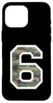 Coque pour iPhone 16 Pro Max Numéro d'uniforme en jersey #6 Six, camouflage camouflage