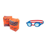 Zoggs Roll-Ups Armbands, Confidence Building Arm Bands, Safe Zoggs Swimming armbands & Kids' Ripper Junior Swimming Goggles Anti-fog And UV Protection, Blue, Red, Tint, 6-14 Years