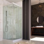 CABINE DE DOUCHE EN PVC 100X100CM VERRE TRANSPARENT COULISSANT PROFIL BLANC