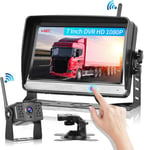 Kit de Caméra de recul sans Fil, écran LCD 7 Pouces avec Touche Tactile, Enregistrement vidéo, caméra de recul étanche, Vision Nocturne, 12V-36V pour Bus/Camion/Caravane/fourgonnette